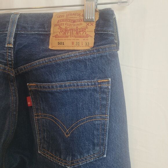 Levi's 501 Button Fly Straight Leg Jeans Men's Size 31 X 33 Blue Denim Workwear - Picture 7 of 13